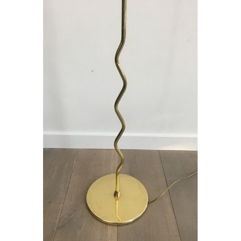 Lampadaire de Parquet en Laiton à Vasque en Verre Dépoli