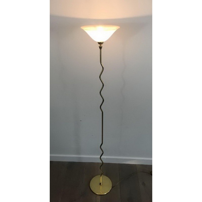 Lampadaire de Parquet en Laiton à Vasque en Verre Dépoli
