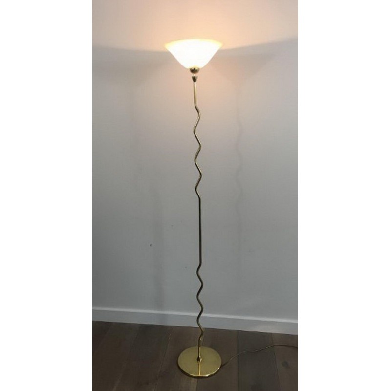 Brass Floor Lamp with Frosted Glass Cup