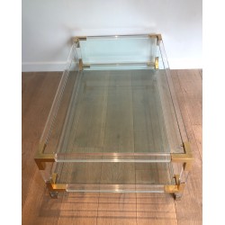 Table Basse Vintage en Plexiglass et Métal Doré dans le goût de la Maison Jansen