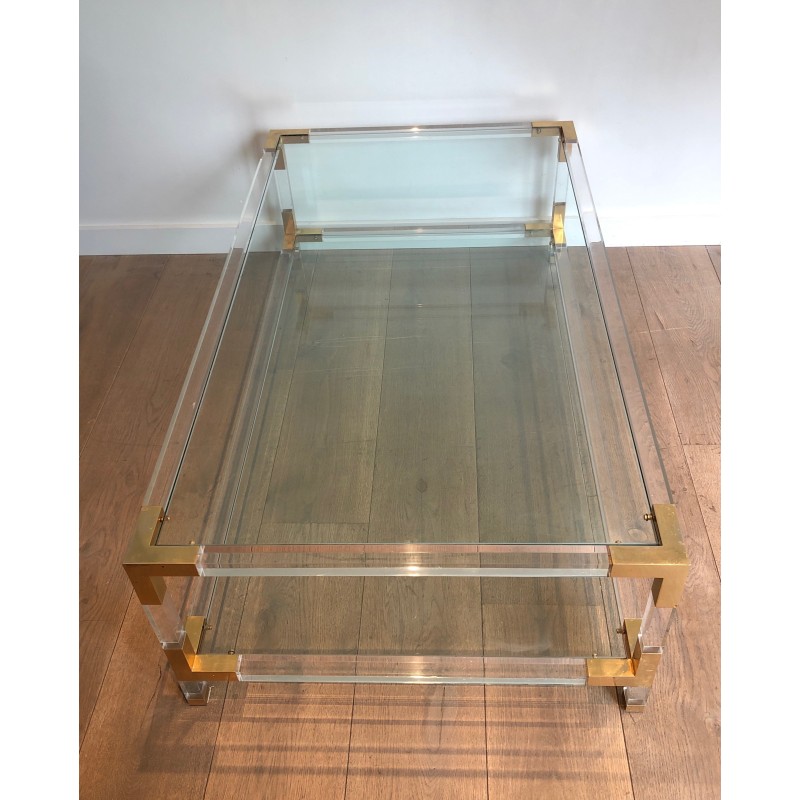 Lucite and Gilt Chrome Coffee Table in the style of Maison Jansen