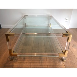 Lucite and Gilt Chrome Coffee Table in the style of Maison Jansen