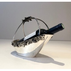 French Silver-Plated Wine Bottle Holder with Grape Cluster Decoration