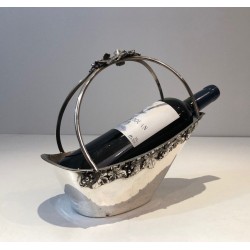 French Silver-Plated Wine Bottle Holder with Grape Cluster Decoration