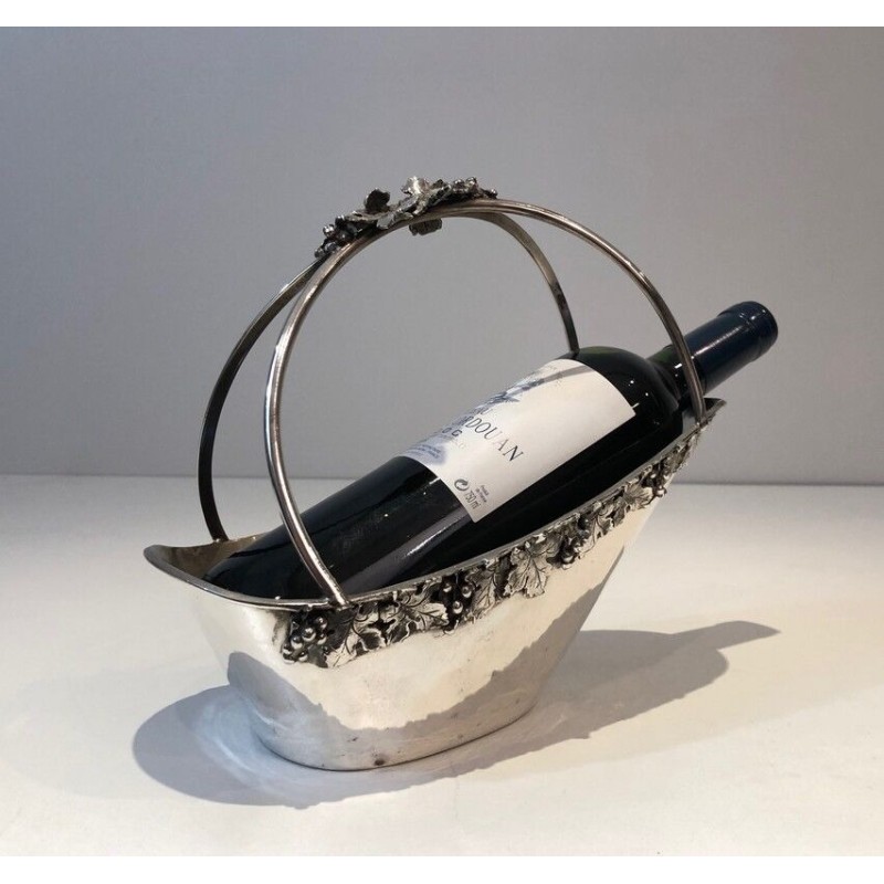 Porte-Bouteilles en Métal Argenté à Décors de Grappes de Raisin