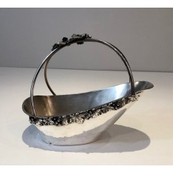 French Silver-Plated Wine Bottle Holder with Grape Cluster Decoration