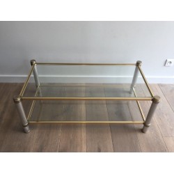 Gold and Silver-Toned Aluminium Coffee Table with Fluted Legs by Pierre Vandel