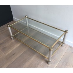 Gold and Silver-Toned Aluminium Coffee Table with Fluted Legs by Pierre Vandel