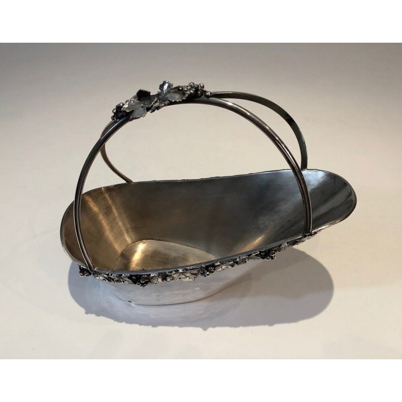Porte-Bouteilles en Métal Argenté à Décors de Grappes de Raisin