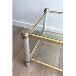 Gold and Silver-Toned Aluminium Coffee Table with Fluted Legs by Pierre Vandel