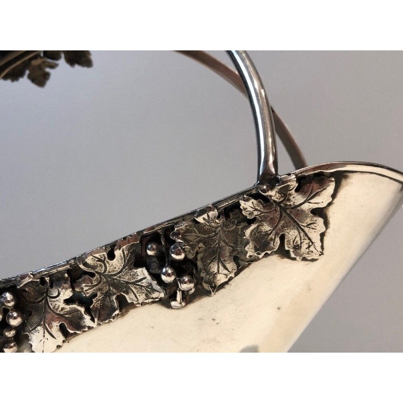 French Silver-Plated Wine Bottle Holder with Grape Cluster Decoration