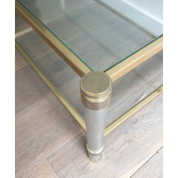 Table Basse en Aluminium Doré et Argenté à Pieds Cannelés, Pierre Vandel