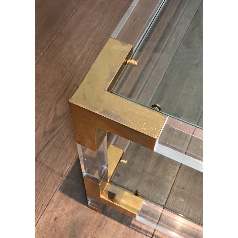 Table Basse Vintage en Plexiglass et Métal Doré dans le goût de la Maison Jansen