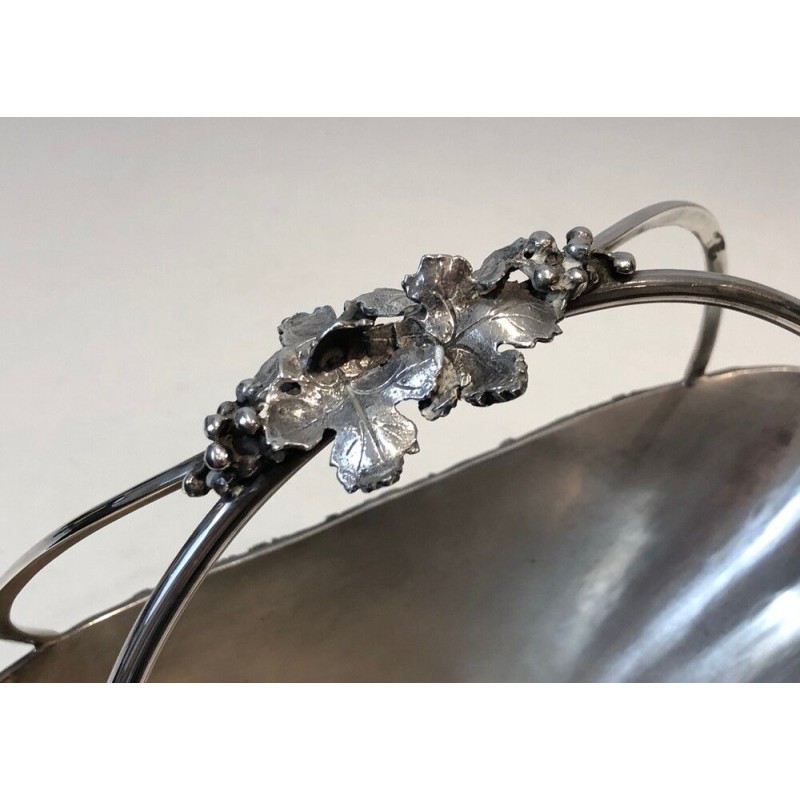 French Silver-Plated Wine Bottle Holder with Grape Cluster Decoration