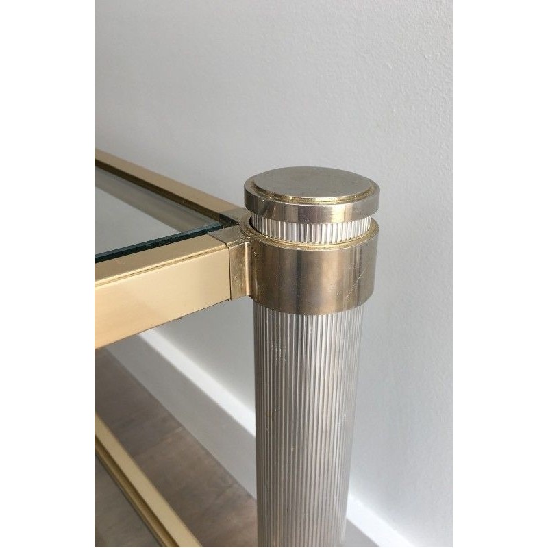 Gold and Silver-Toned Aluminium Coffee Table with Fluted Legs by Pierre Vandel
