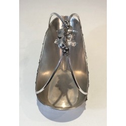 French Silver-Plated Wine Bottle Holder with Grape Cluster Decoration