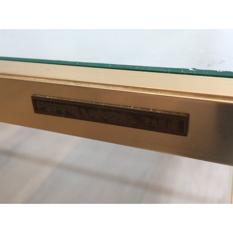 Table Basse en Aluminium Doré et Argenté à Pieds Cannelés, Pierre Vandel