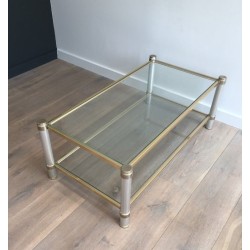 Table Basse en Aluminium Doré et Argenté à Pieds Cannelés, Pierre Vandel