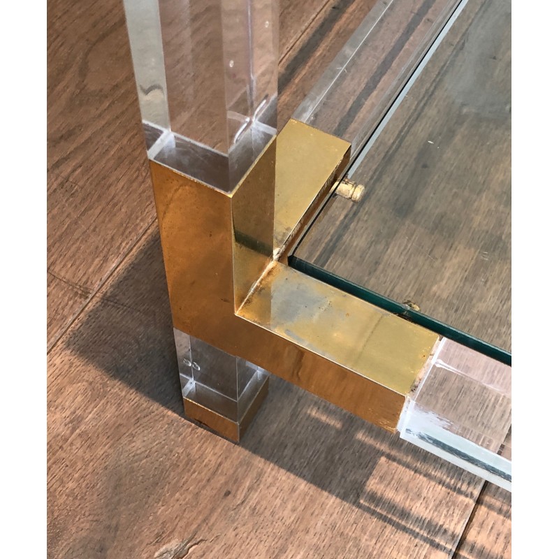 Lucite and Gilt Chrome Coffee Table in the style of Maison Jansen