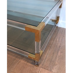 Lucite and Gilt Chrome Coffee Table in the style of Maison Jansen