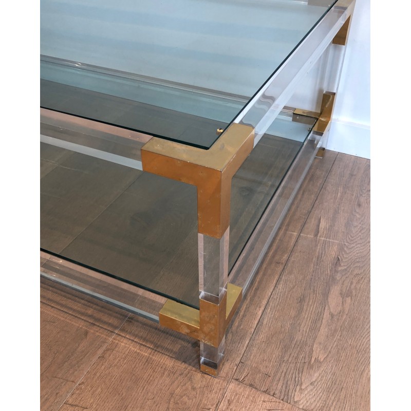 Table Basse Vintage en Plexiglass et Métal Doré dans le goût de la Maison Jansen