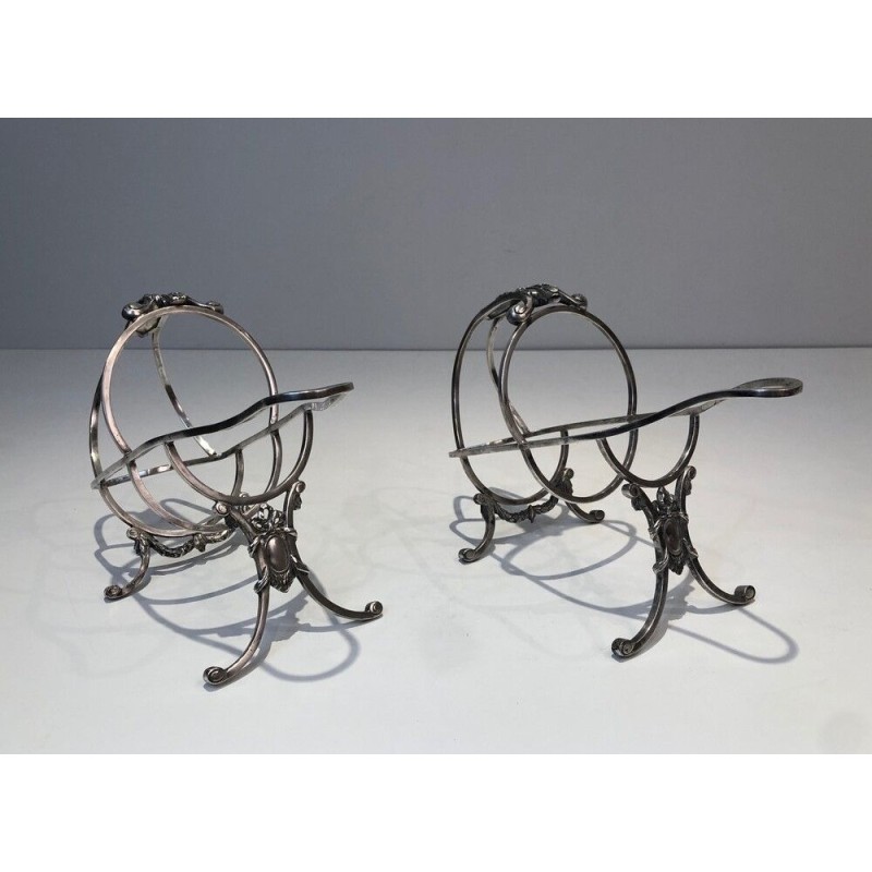 Paire de Portes-Bouteille de Style Louis XVI en Métal Argenté