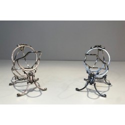 Paire de Portes-Bouteille de Style Louis XVI en Métal Argenté