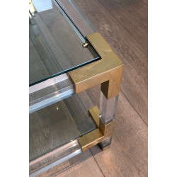 Table Basse Vintage en Plexiglass et Métal Doré dans le goût de la Maison Jansen