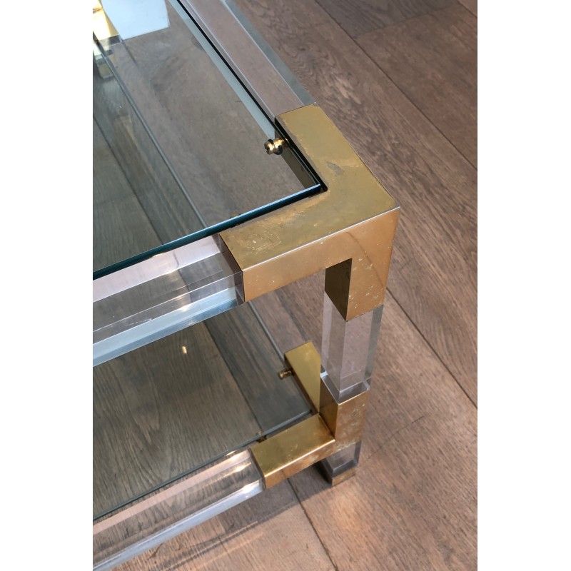 Table Basse Vintage en Plexiglass et Métal Doré dans le goût de la Maison Jansen