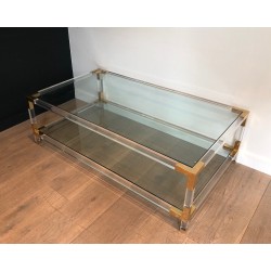 Table Basse Vintage en Plexiglass et Métal Doré dans le goût de la Maison Jansen