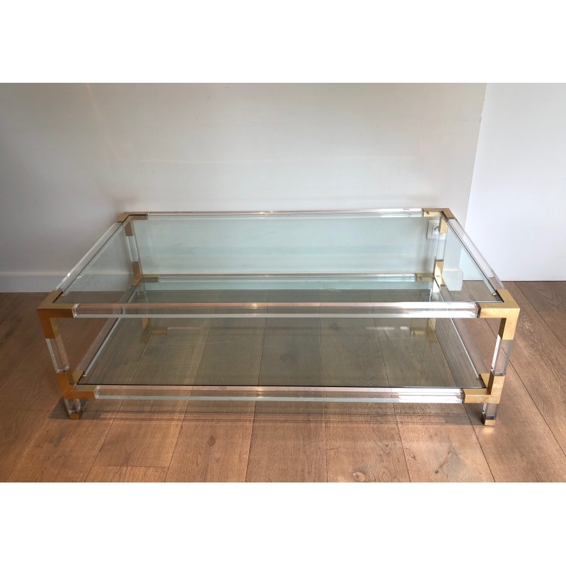 Table Basse Vintage en Plexiglass et Métal Doré dans le goût de la Maison Jansen
