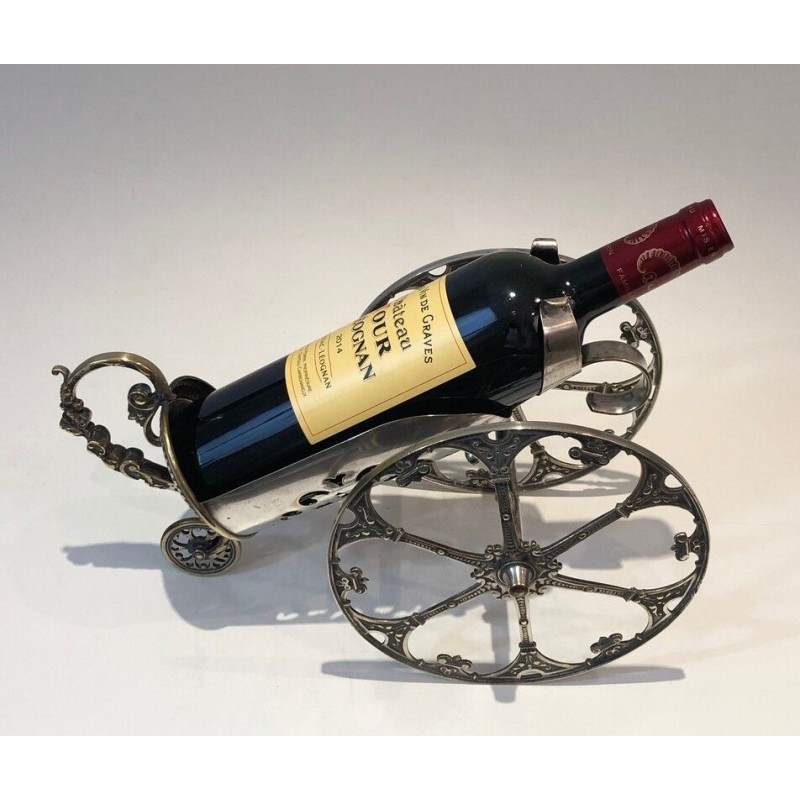 Décanteur à Vin Représentant un Canon en Bronze Argenté Ciselé