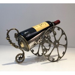 Silver Plated on Bronze Wine Decanter Showing a Cannon with Detailed Ornaments