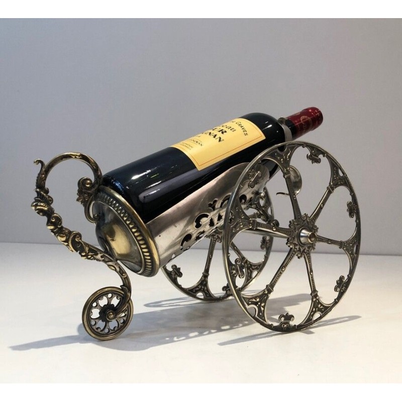 Silver Plated on Bronze Wine Decanter Showing a Cannon with Detailed Ornaments