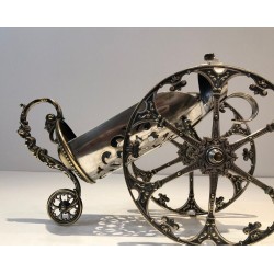 Silver Plated on Bronze Wine Decanter Showing a Cannon with Detailed Ornaments