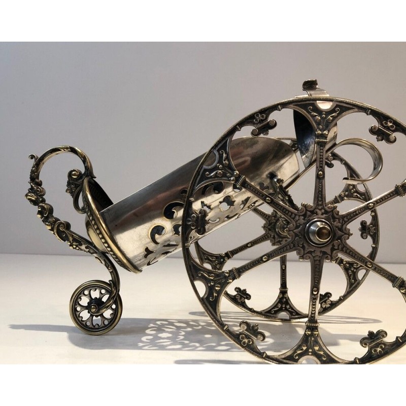 Silver Plated on Bronze Wine Decanter Showing a Cannon with Detailed Ornaments