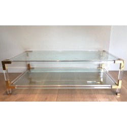 Lucite and Gilt Chrome Coffee Table in the style of Maison Jansen