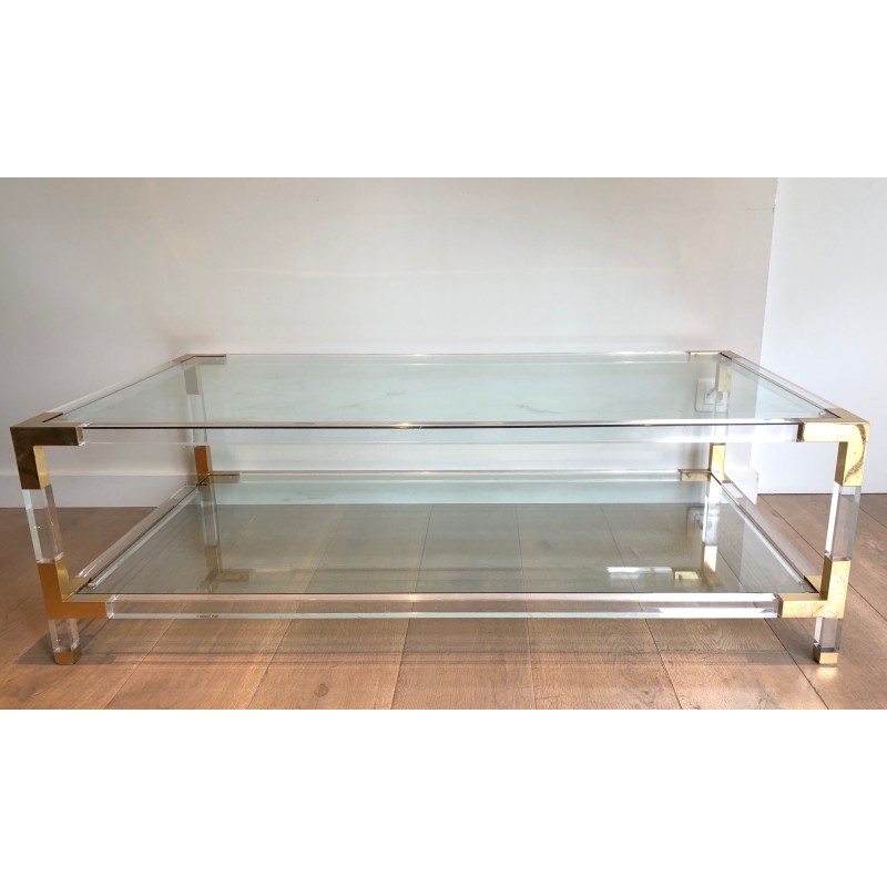 Lucite and Gilt Chrome Coffee Table in the style of Maison Jansen