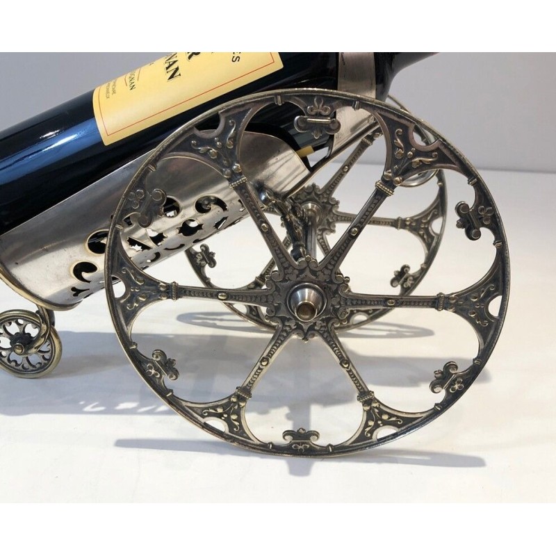 Silver Plated on Bronze Wine Decanter Showing a Cannon with Detailed Ornaments