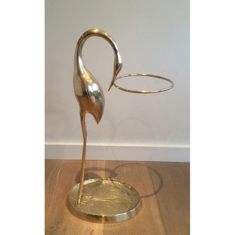 Brass Swan Umbrella Stand Attributed to Maison Jansen