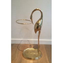 Brass Swan Umbrella Stand Attributed to Maison Jansen