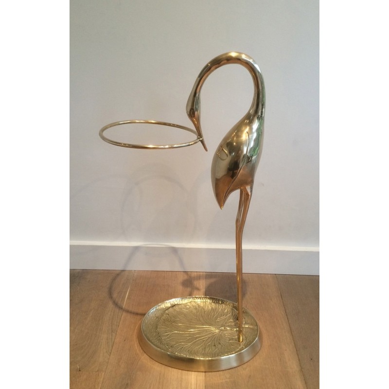 Brass Swan Umbrella Stand Attributed to Maison Jansen