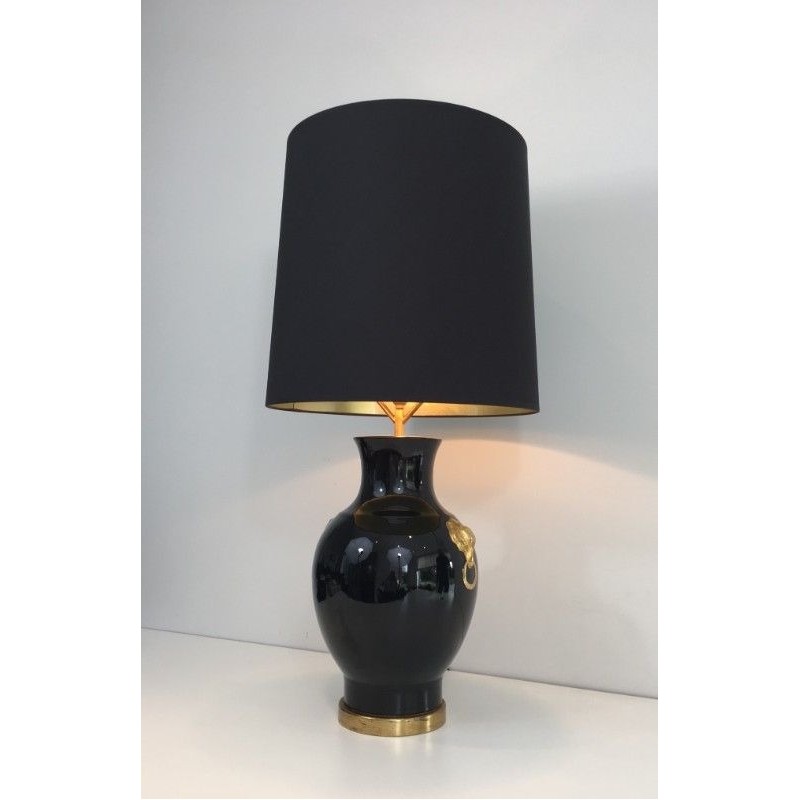 Lampe de Table en Céramique Noire et Dorée