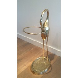 Brass Swan Umbrella Stand Attributed to Maison Jansen