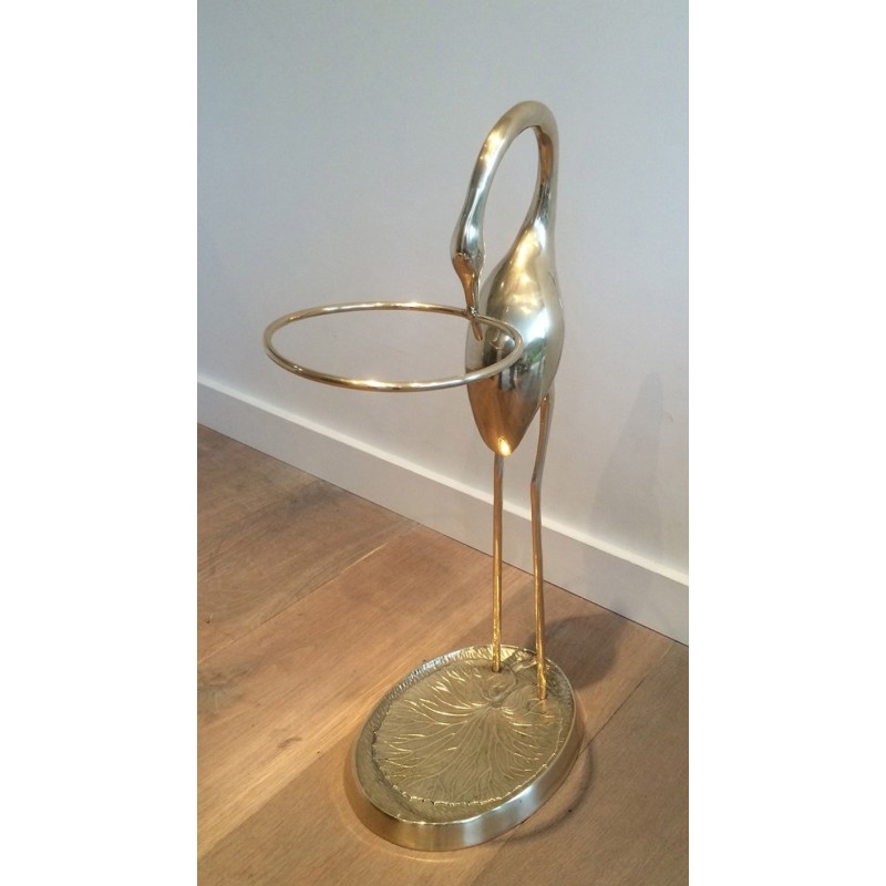 Brass Swan Umbrella Stand Attributed to Maison Jansen