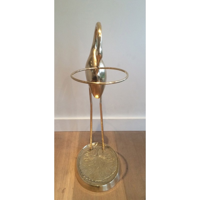 Brass Swan Umbrella Stand Attributed to Maison Jansen