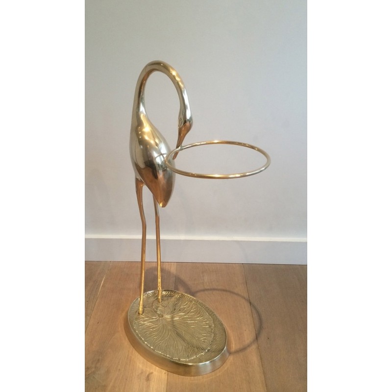 Brass Swan Umbrella Stand Attributed to Maison Jansen