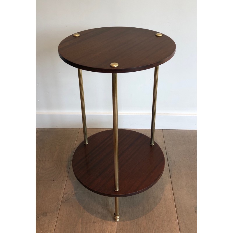 Guéridon en Laiton et Acajou à Double Plateau de la Maison Jansen