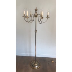 Lampadaire de Parquet en Métal Argenté et Laiton à 6 Bras de Lumières