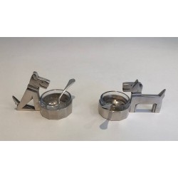 Salière et Poivrière aux Chiens en Métal Argenté et Cristal